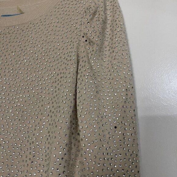 Alice + Olivia Cena tan rhinestone Crew Neck Pullover Sweater Size Small - Picture 6 of 11